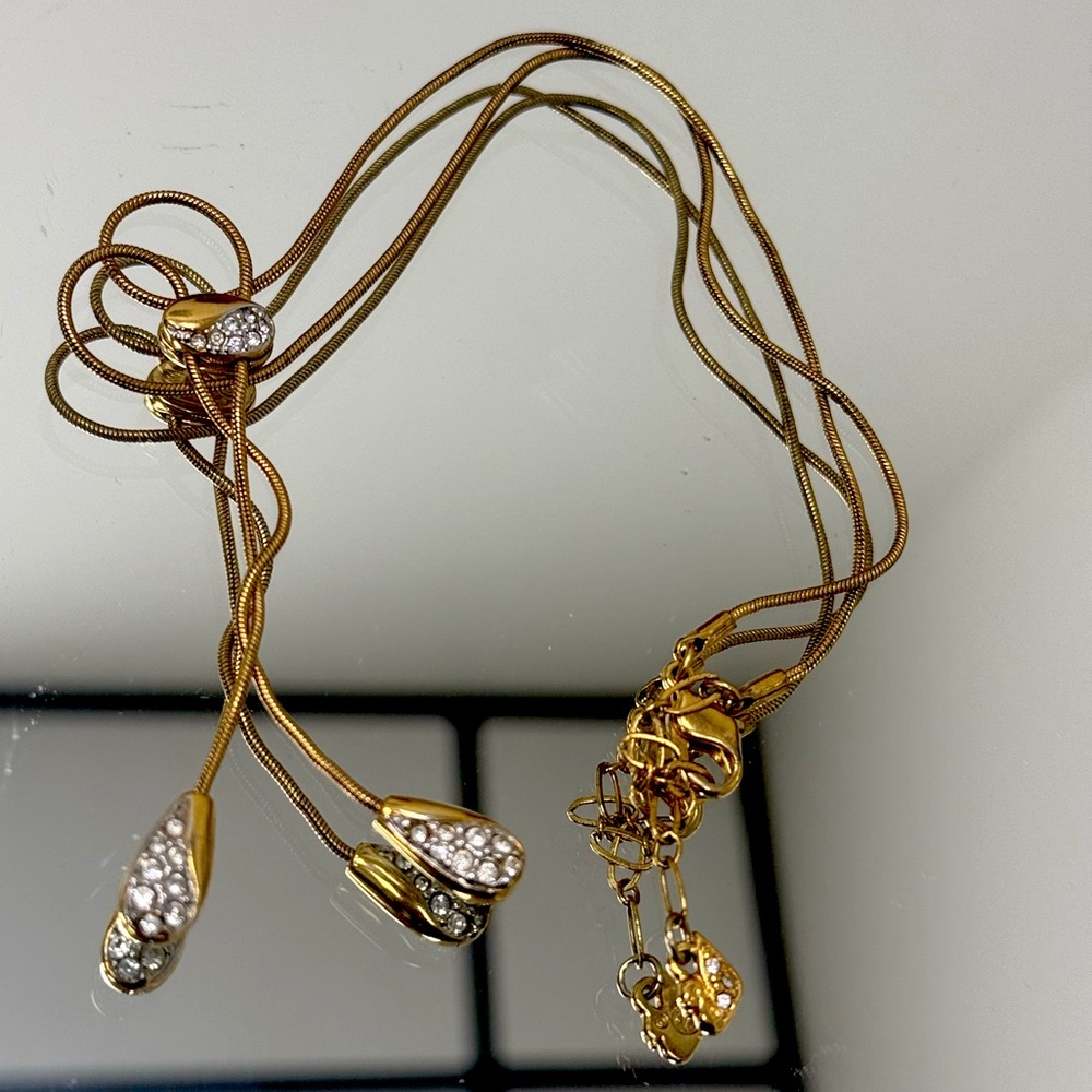 Swarovski gold tone with clear crystals dangle necklace